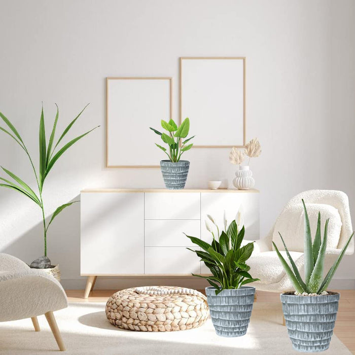 Plant Pots, 7.5/6.5/5.5 Inch Set of 3 Planters Flower Pots with Drainage Hole and Tray, Macetas Para Plantas Plastic Pots for Indoor Outdoor Plants
