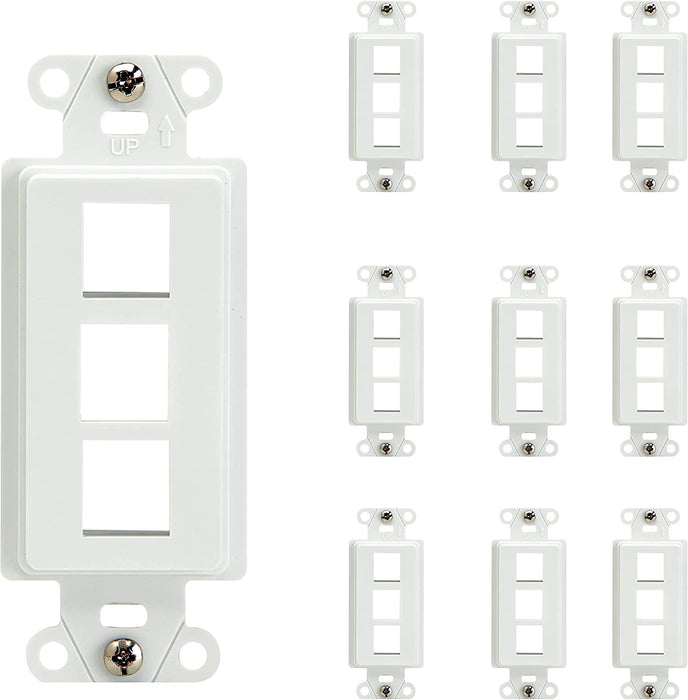 On-Q WP3413WH10 High Impact Flame Retardant Plastic 3-Port Decorator Outlet Strap, White, 10 Count
