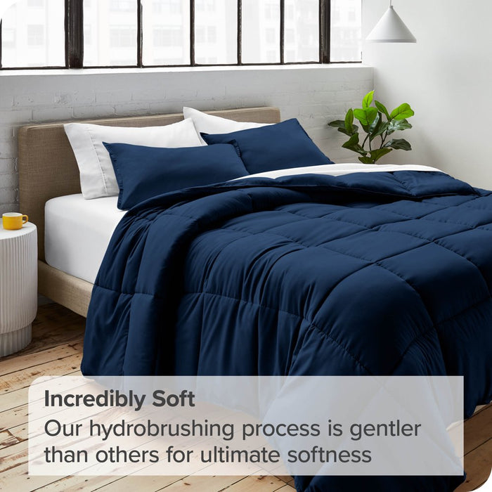 Goose down Alternative Comforter Set, Premium 1800 Collection, with Pillow Shams, 3 Piece Set, Queen, Dark Blue