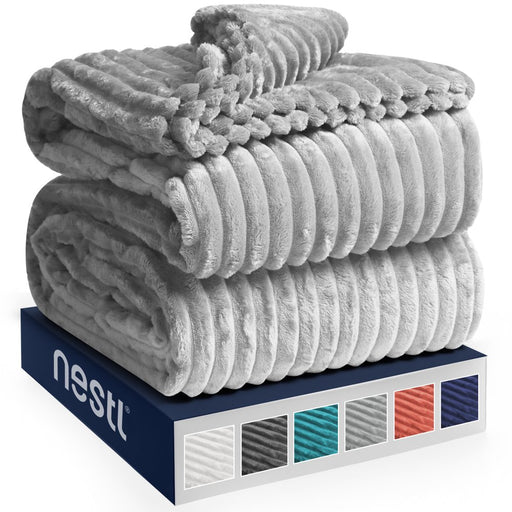 Cut Plush Fleece Throw Blanket - Super Soft Lightweight Fuzzy Luxury Bed Blanket for Sofa Couch Bed, Queen (90" X 90") Silver