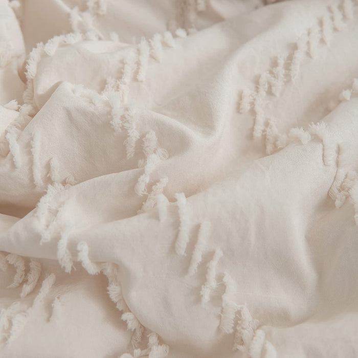 Queen Comforter Set, Cream Chevron Tufted Design Comforter for Queen Bed,Lightweight and Fluffy Bed Comforter Set 3 Pieces for All Seasons