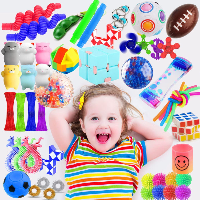 PP  Sensory Toys Set 56 Pack, Stress Relief Fidget Hand Toys for Adults and Kids, Sensory Fidget and Squeeze Widget for Relaxing Therapy - Perfect for ADHD Add Anxiety Autism