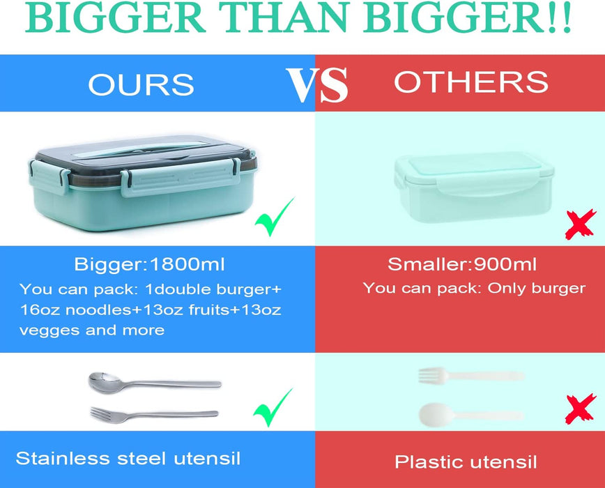 Bento Lunch Box Leak-Proof Eco-Friendly Bento Box Food Storage Containers with Sauce Jar and Stainless Spoon&Fork for Adults Women Men Kids