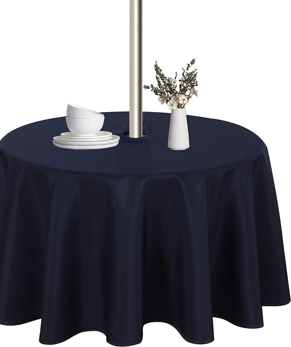 Outdoor and Indoor Tablecloth - Washable Waterproof Wrinkle Free Table Cloth with Zipper and Umbrella Hole for Spring/ Summer/ Party/ Picnic/ BBQS/ Patio (Round 60 Inch, Grey)