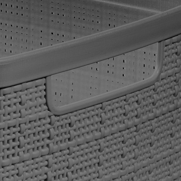 Jute 11" Cube Basket, Resin Plastic Storage Bin, Grey Flannel