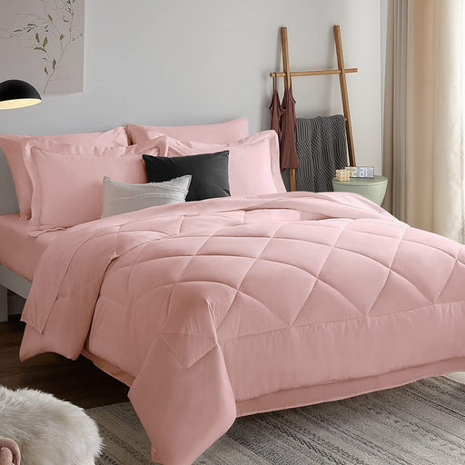Queen Comforter Set with Sheets 7 Pieces Bed in a Bag Pink All Season Bedding Sets with Comforter, Pillow Shams, Flat Sheet, Fitted Sheet and Pillowcases