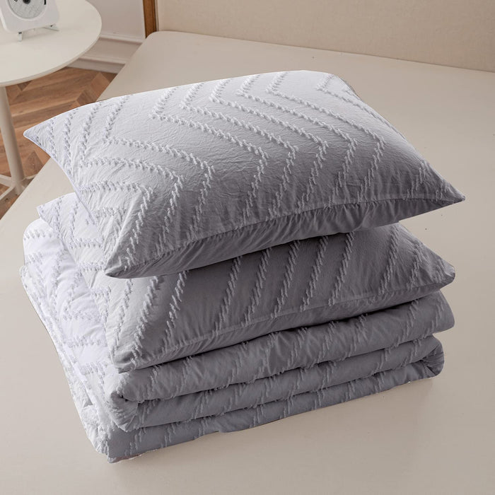 Bedding Comforter Set Queen, Bluish Grey Bedding Chevron Tufted Design, Boho Queen Size Comforter Lightweight and Fluffy,3 Pieces