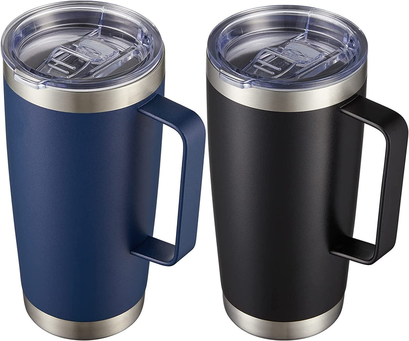20 Oz Tumbler Mug with Lid and Straw, Insulated Travel Coffee Mug with Handle, Double Wall Stainless Steel Vacuum Coffee Tumbler, Thermal Coffee Cup, Navy Blue