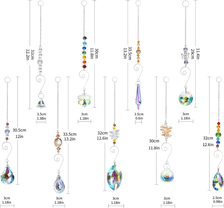 Crystal Suncatchers,  Hanging Crystals Ornament Sun Catcher with Chain, 9 Pack Glass Beads Ball Prisms Pendant Rainbow Maker for Window Home Office Garden Decoration