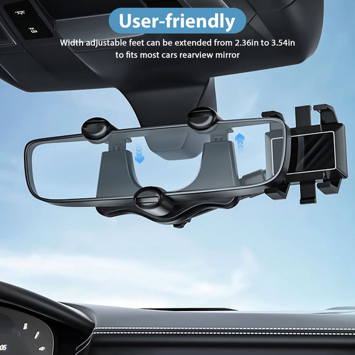 Car Phone Mount,  Car Rearview Mirror Cell Phone Holder, Universal Adjustable Rear View Mirror Clips Cradle, 360° Phones Bracket Car Mount Fits for Iphone 13 12 Pro Max, Galaxy
