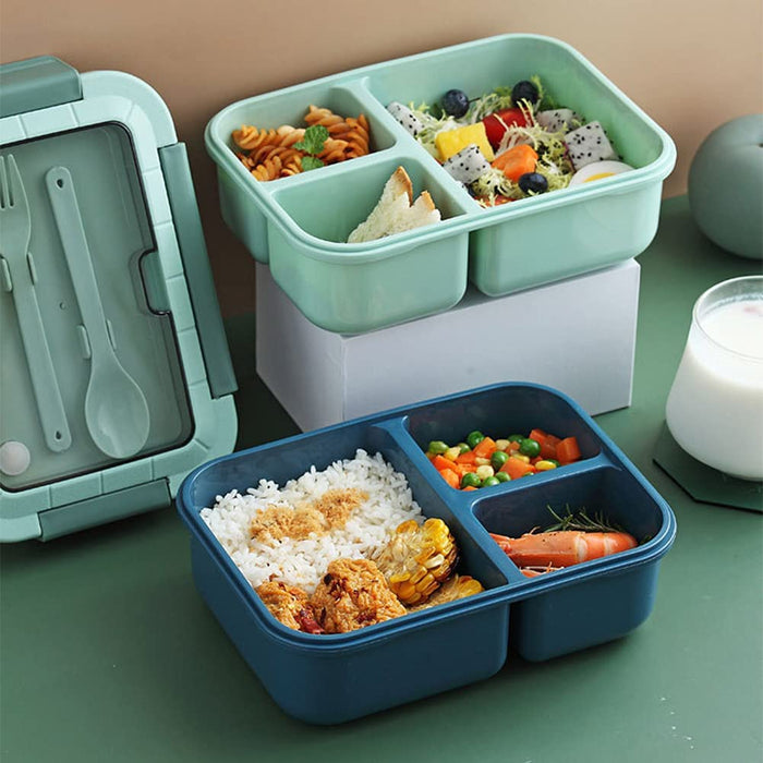Bento Box, Bento Box for Adults, 49 OZ 3 Compartments Bento Lunch Box with Spoon & Fork, Leakproof Bento Box, Microwave Safe