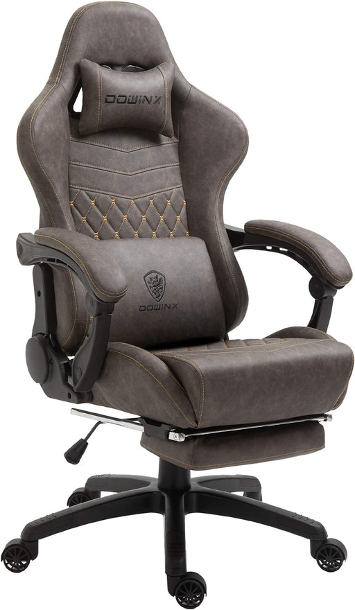 Gaming Chair Office Chair PC Chair with Massage Lumbar Support, Vintage Style PU Leather High Back Adjustable Swivel Task Chair with Footrest (Brown)