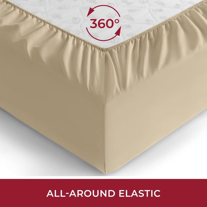 Queen Fitted Sheet - Deep Pocket Cooling Sheets up to 16 Inch - Hotel Luxury Bedding - Softest Sheets - Wrinkle, Fade, Stain Resistant - 1 Single Queen Fitted Sheet Only (Queen, Beige)