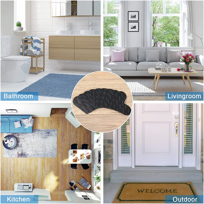 24 PCS Rug Corner Grippers, Resuable Double Sided Non-Slip Rug Pads, Washable Area Rug Pad Carpet Tape Corner Side Mat Gripper for Hardwood Floors and Tile (Love, Black)