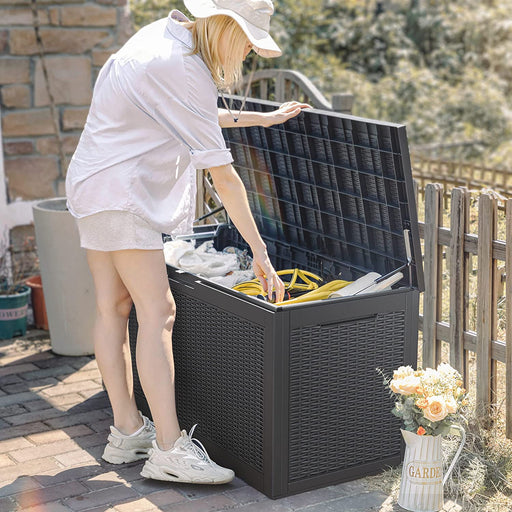 100 Gallon Waterproof Large Resin Deck Box Indoor Outdoor Lockable Storage Container for Patio Furniture Cushions, Toys and Garden Tools (100 Gallon, Black)