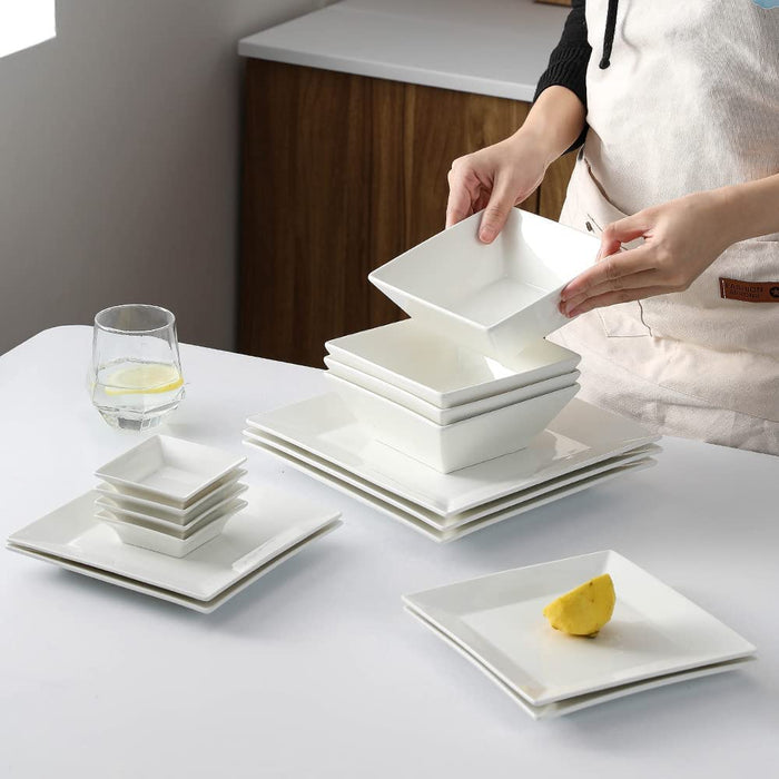 Classic White Square Dinnerware Set for 4, off White