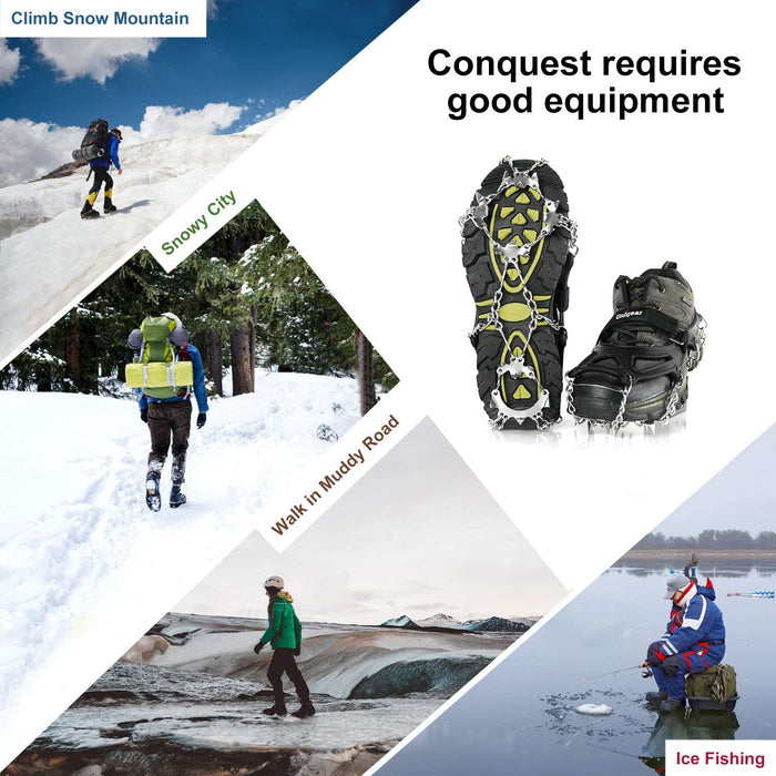 Traction Cleats Ice Snow Grips with 18 Spikes for Walking, Jogging, Climbing and Hiking