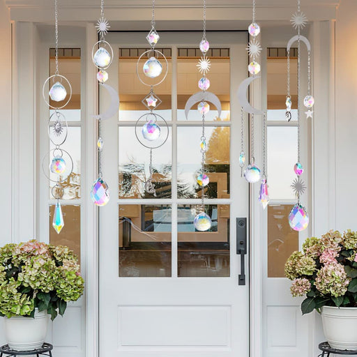 Suncatcher,6Pcs Crystal Suncatcher, Hanging Wind Chime Style Garden Suncatcher for Chandelier, Window, Wall, Garden, Home