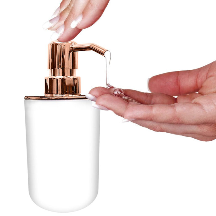 Bathroom Accessories Set, Toothbrush Holder, Soap Dispenser, Rose Gold and White, 4 Piece