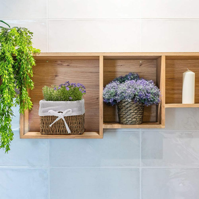 Natural Woven Seagrass Wicker Storage Nest Baskets Shelf Organizer Container Bins with Liner - Set of 4 ( 7 X 7 X 5.5 Inches)
