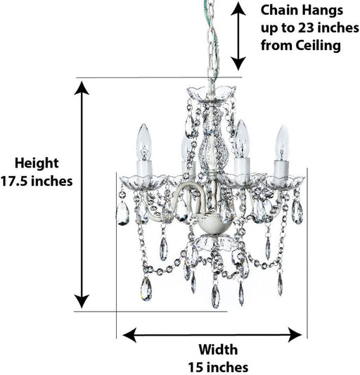 the Original 4 Light Crystal White Hardwire Flush Mount Chandelier H17.5”Xw15”, White Metal Frame with Clear Glass Stem and Clear Acrylic Crystals & Beads That Sparkle Just like Glass