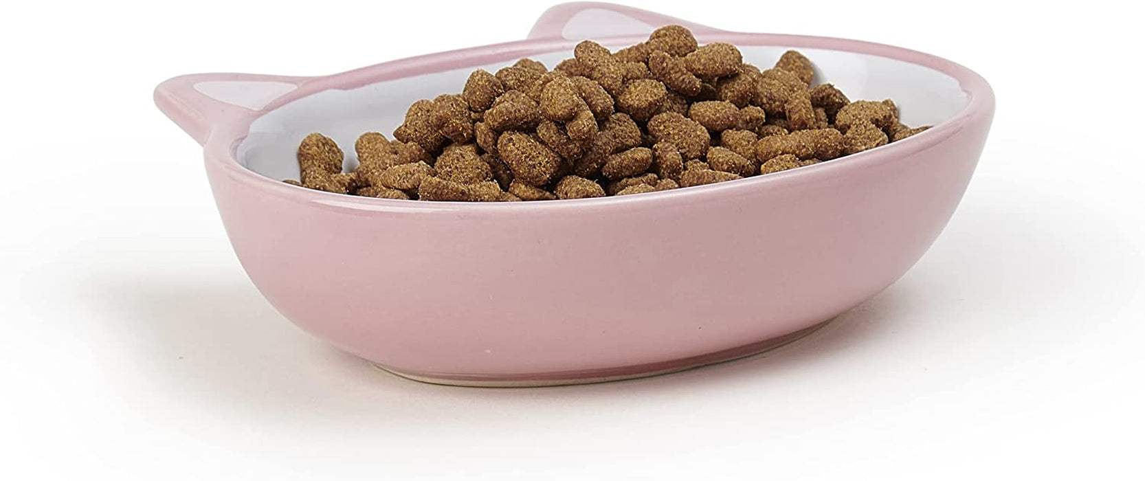 Petrageous 70658 Oval Frisky Kitty Stoneware Cat Bowl 5.5-Inch Wide and 1.5-Inch Tall Saucer with 5.3-Ounce Capacity and Dishwasher Safe Is Great for Cats, Pink