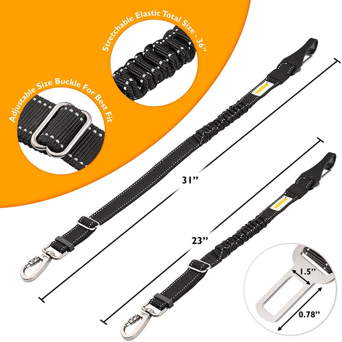 Dog Seat Belt - 2 Pack Upgraded 3-In-1 Easy Clip Dog Seatbelts - Durable Nylon Dog Seatbelt Harness with Reflective Elastic Bungee for Safety - Adjustable Pet Car Seat Belt with Buckle