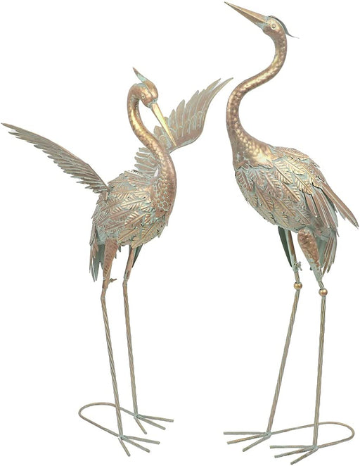 Yard Decorations Outdoor Heron Garden Art Statues Sculptures, 33-39 Inch Metal Copper Crane Yard Art Bird Lawn Ornaments for Backyard outside Porch Patio Wedding Decor, Set of 2