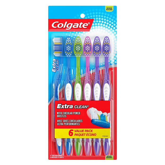 Colgate Extra Clean Toothbrush, Soft Toothbrush for Adults, 6 Count (Pack of 1)