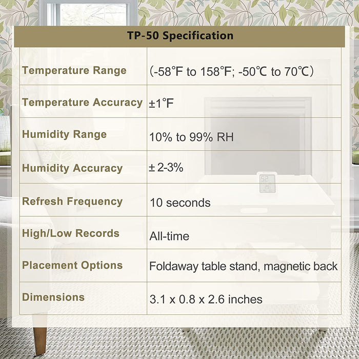 TP50 Digital Hygrometer Indoor Thermometer Room Thermometer and Humidity Gauge with Temperature Monitor