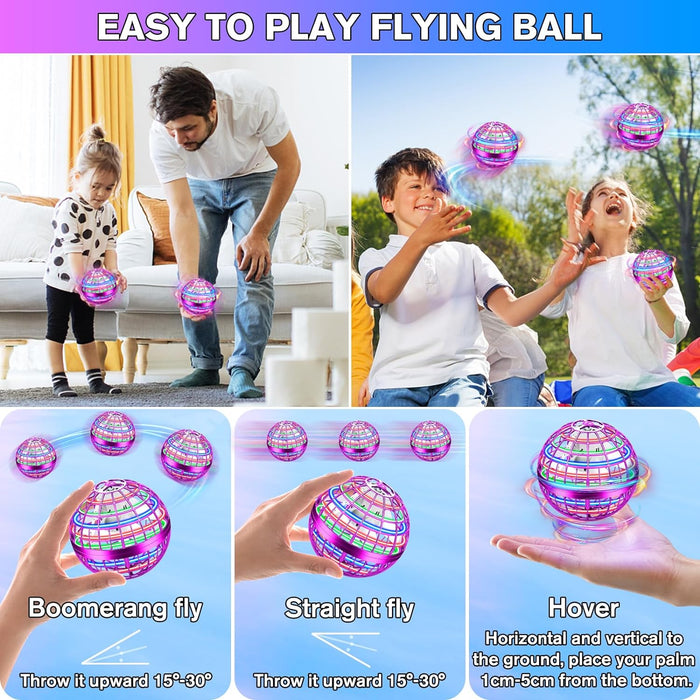 Flying Orb Ball Toys,Galactic Fidget Spinner for Kids,Magic Boomerang Spinner with Flashing LED Lights,Hand Controller Mini Drone for Kids Adults Outdoor Indoor,Cool Toys (Purple)