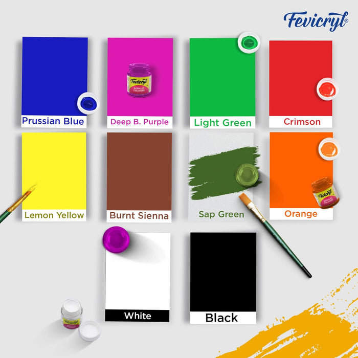 Fevicryl Acrylic Colors, Sunflower Kit, 10 Shades