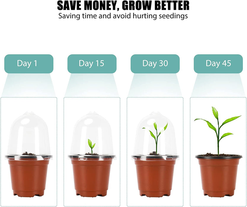 BEWAVE Plant Nursery Pots with Humidity Dome, 100 Sets Indoor Gardening Pot Planting Containers Starter Seed Starting Containers Planters with 100 Pcs Plant Labels, 3.5"