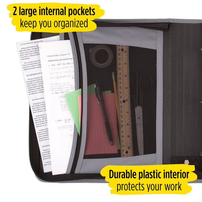 Five Star Xpanz Zipper Binder, 2" round Rings, 380 Sheets, Gray (28090HX9)