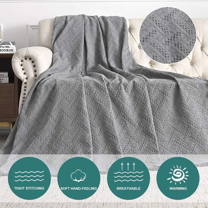 Cotton Geometrical Sofa Cover, Sectional Couch Covers for 3 Cushion Couch Couch Cover Living Room Throws Blankets Sofa Slipcovers, Furniture Protector for Pets (Xx-Large, 71" X 134", Grey)