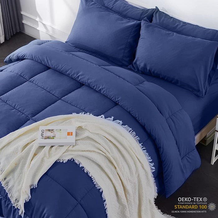 Full Size 7 Pieces Bed in a Bag Bedding Set - Lightweight Blue Comforter Set, All Season Ultra Soft down Alternative Bedding Comforter Set with Comforter, Pillowcase, Flat Sheet, Fitted Sheet