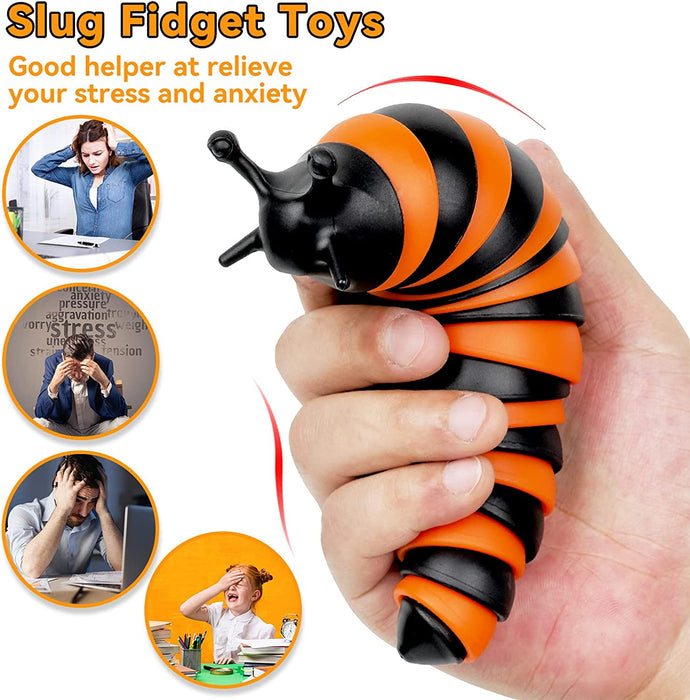 Articulated Slug Fidget Toy Flexible Swing Rotation ASMR Toys EDC Fidget Toys BPA Free anti Stress Anxiety Autism ADHD OCD ADD Sensory Toys Gift for Kids and Adults (Black & Orange)