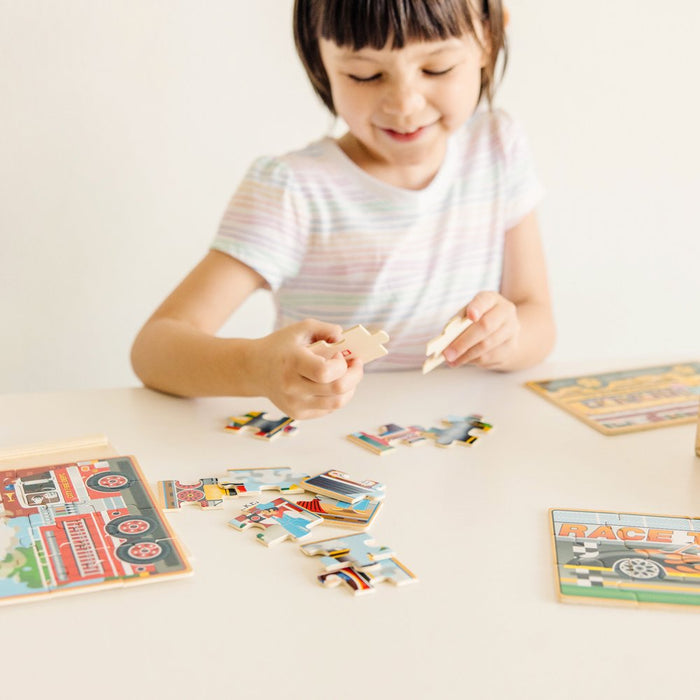 Vehicles 4-In-1 Wooden Jigsaw Puzzles in a Storage Box (48 Pcs) | Fsc-Certified Materials
