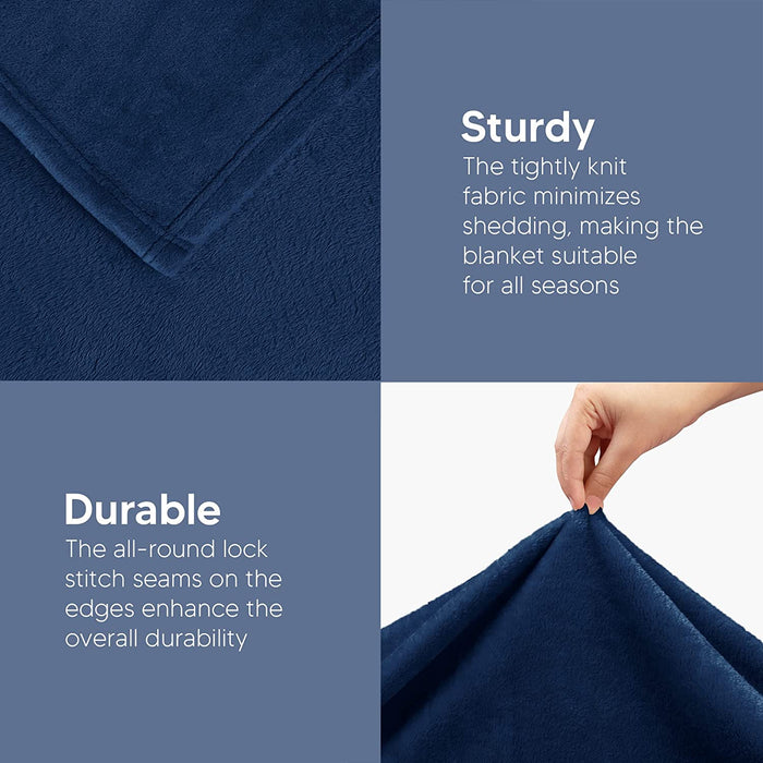 Fleece Blanket Queen Size Navy 300GSM Luxury Bed Blanket Anti-Static Fuzzy Soft Blanket Microfiber (90X90 Inches)
