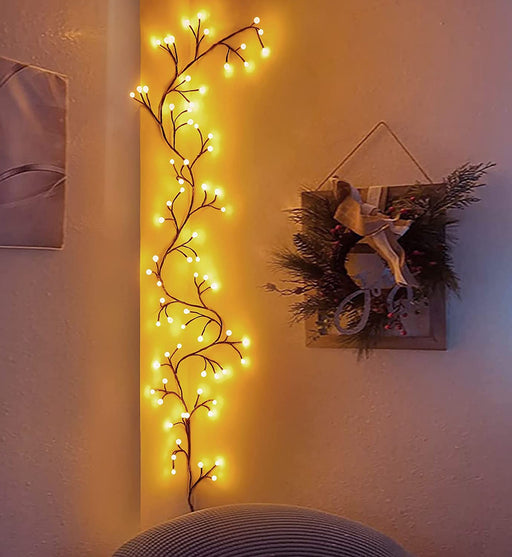 Vines with Lights for Home Decor, Christmas Decorations 7.9Ft Bendable Branch Tree Lights Plug In, 72 Leds Yellow Indoor Lighted Willow Vine Lights for Walls Corner Fireplace Window Living Room Decor