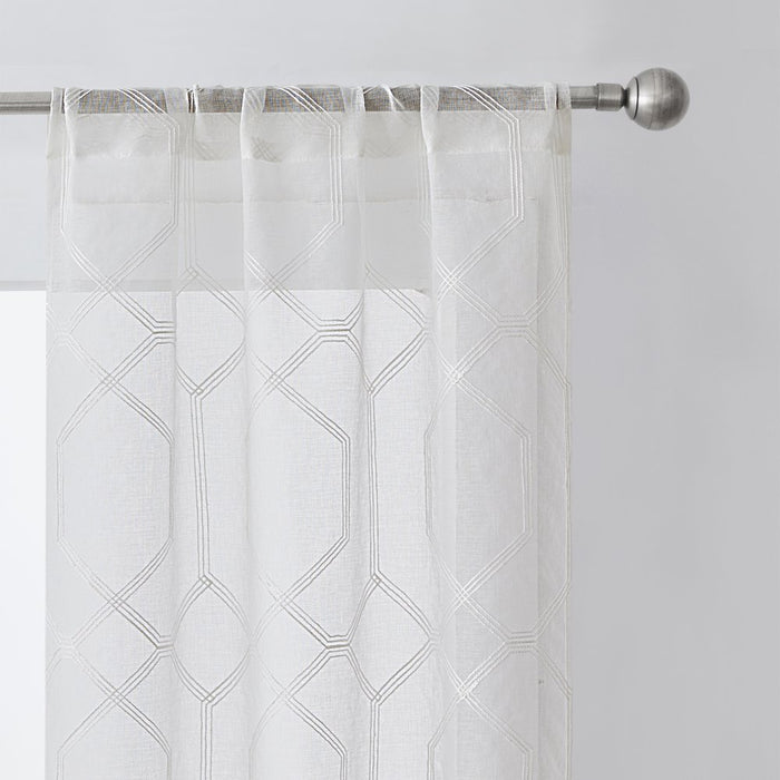 Mainstays Modern White Geometric Rod Pocket Sheer Curtain Set, 28" X 84" (4 Panels)