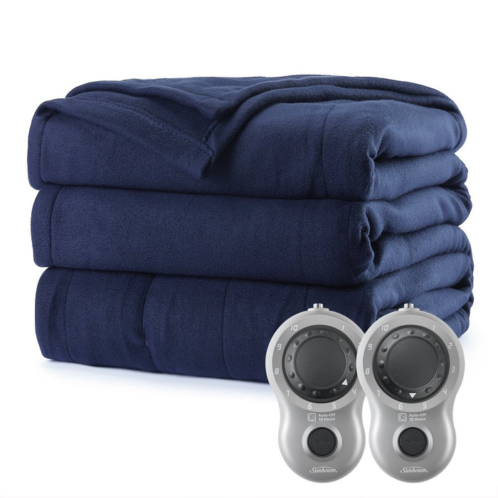 Sunbeam Heated Electric Blanket, Bedding, Queen, Fleece, Poseidon Blue