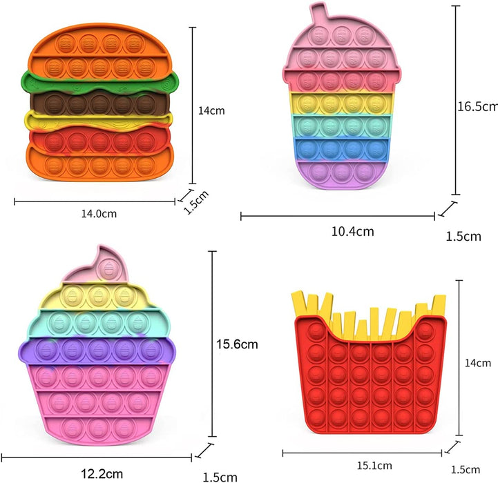 Fidget Toys Push It Toy for Adult and Children, Push Bubble Stress Toy for Autism, Sensory Popper Game Toy for Kids Boys Girls, Hamburger, Fries, Ice Cream & Soda Shapes…