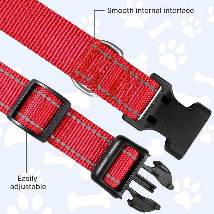 Reflective Dog Collar, Sturdy Nylon Collars for Large Girl and Boy Dogs, Adjustable Dog Collar with Quick Release Buckle, Red