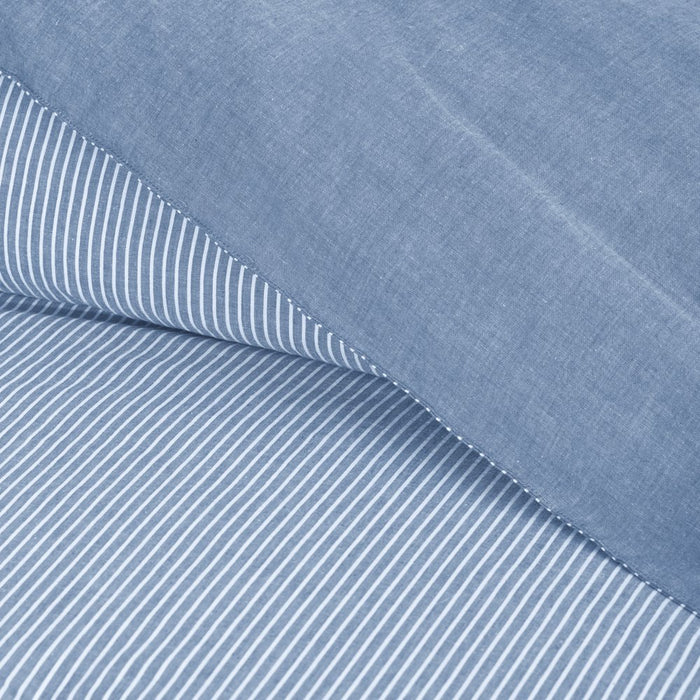 Yarn Dyed Washed Chambray Stripe Reversible Organic Cotton Comforter Set, Full/Queen, Blue, 3-Pieces