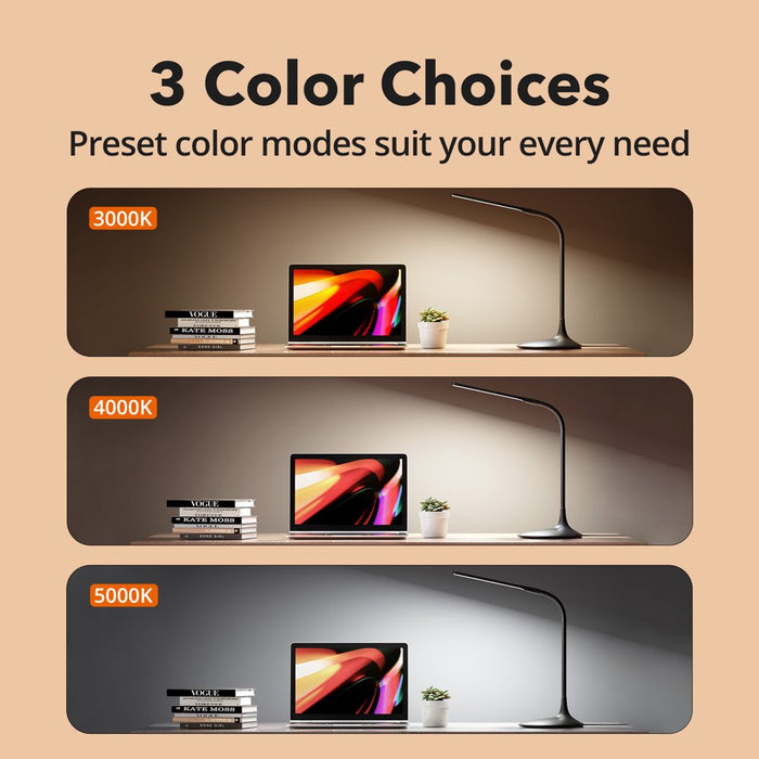 LED Desk Lamp, 15" Flexible Gooseneck Table Lamp, Dimmable Office Reading Lamp with Smooth Brightness Adjustment Touch Control, Black