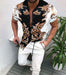 ⭐⭐Button up Shirt Men Baroque Fashion Hawaiian Short Sleeve T Casual Party Dress