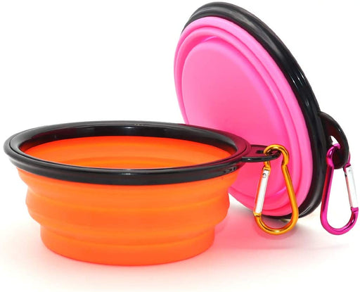 Collapsible Dog Bowl, 2 Pack Collapsible Dog Water Bowls for Cats Dogs, Portable Pet Feeding Watering Dish for Walking Parking Traveling with 2 Carabiners (Small, Orange+Pink)