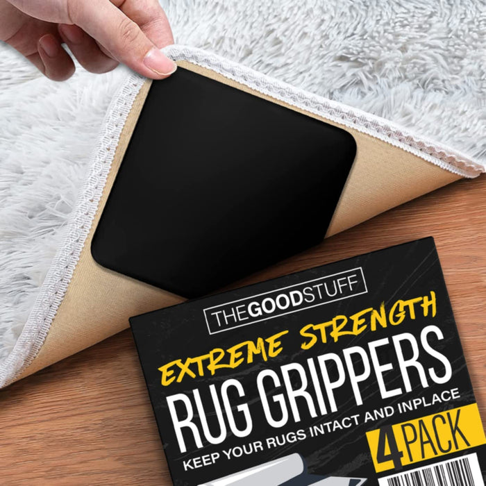Set of Four Rug Grippers - Stop Your Rugs from Slipping on Hard Wood or Laminate Flooring with Heavy Duty Non Slip Rug Pads for Area Rugs on Tile or Hardwood Floors