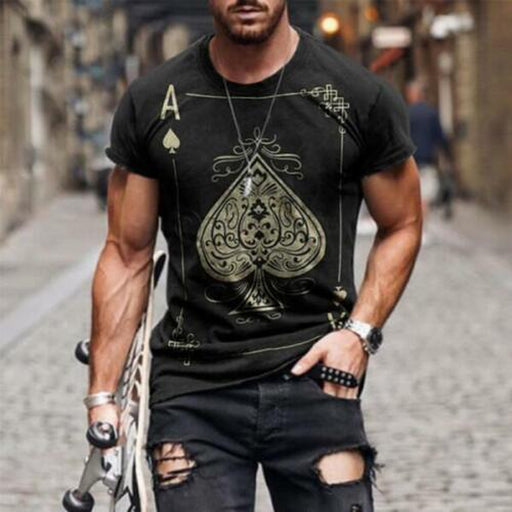 T-Shirt Men Fashion Poker Card Ace of Spades Short Sleeve Black Soft Tee T Shirt